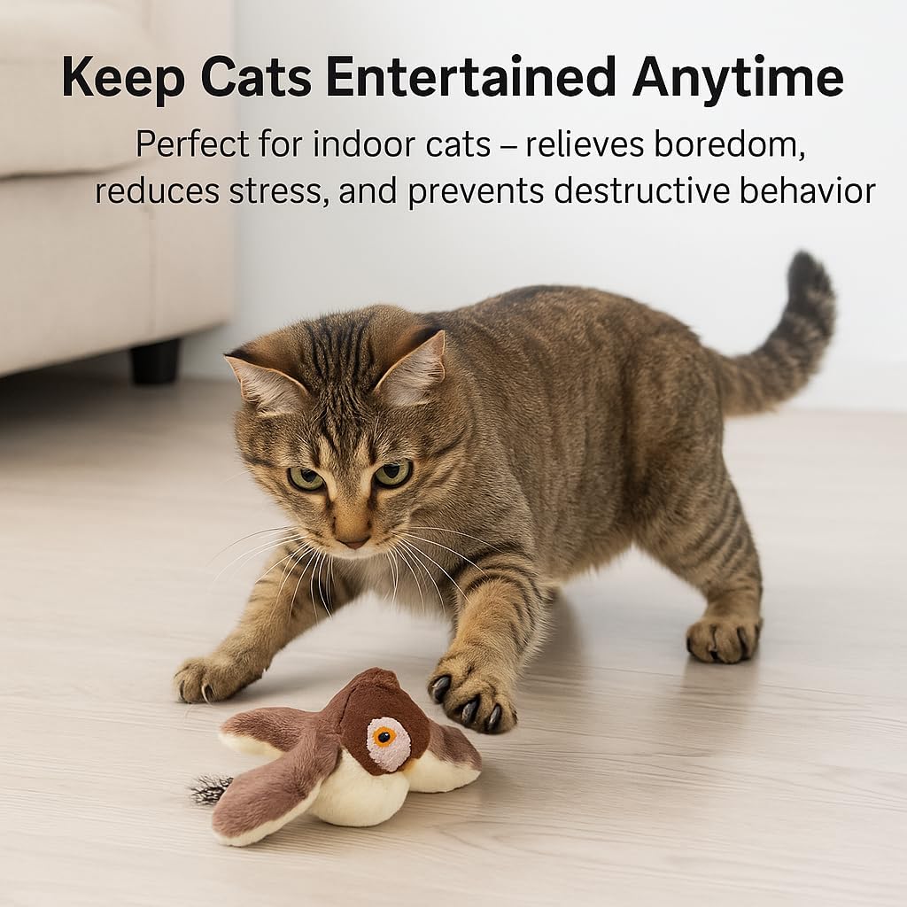 Chirpy Bird Cat Toy features