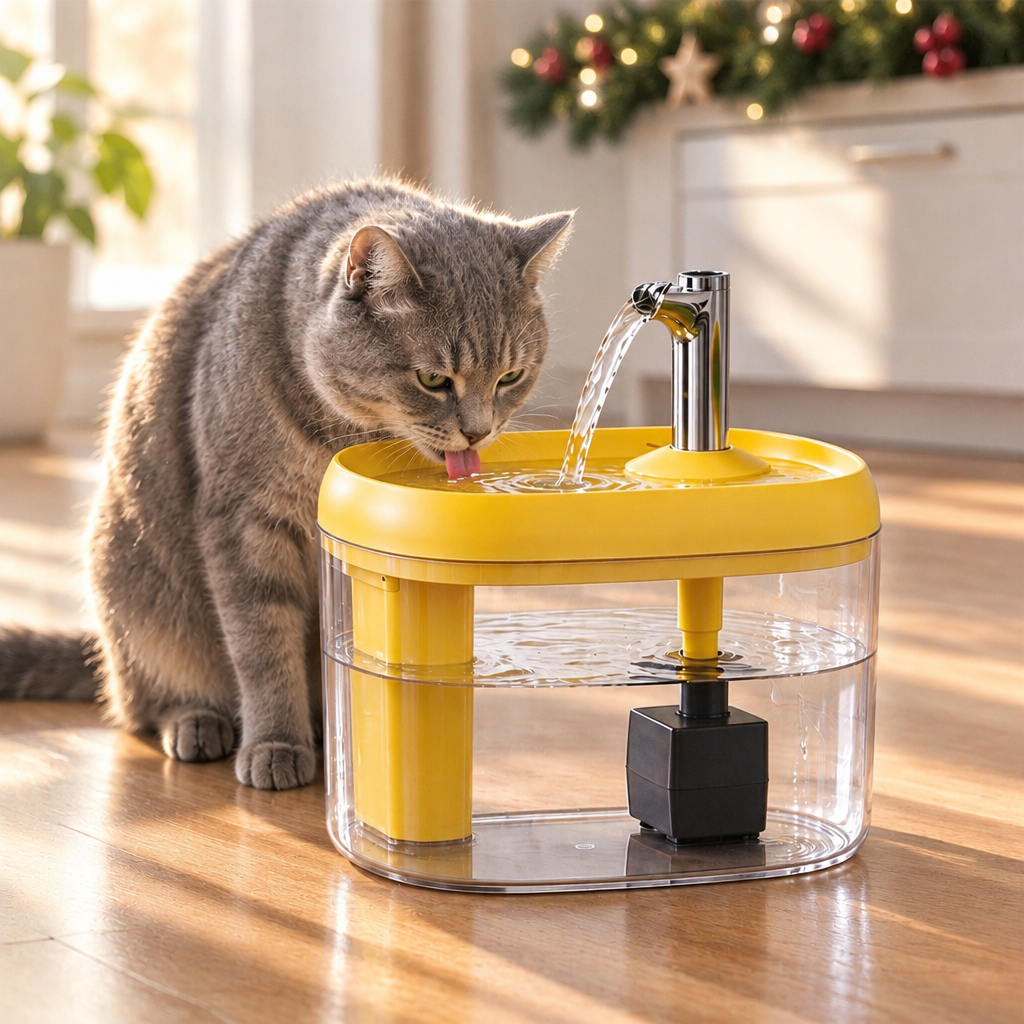 Cat drinking fresh running water