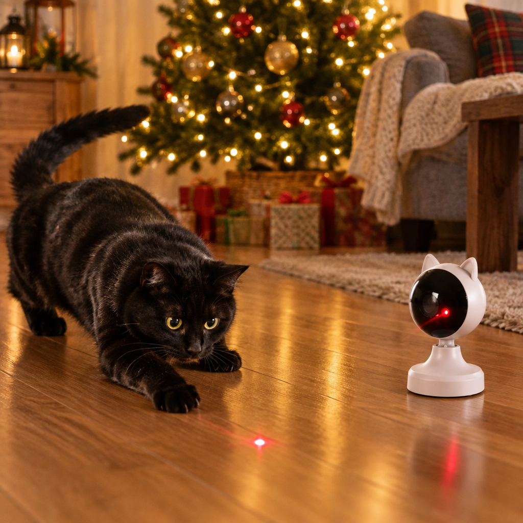 Cat playing with the Auto Laser Chase Toy