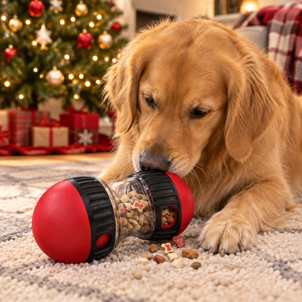 Golden retriever playing with the Treat Tumble Ball