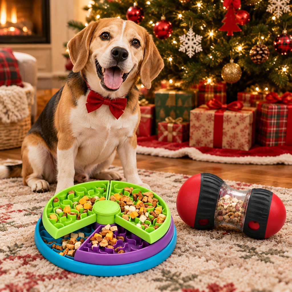 Dog excited for its holiday toys