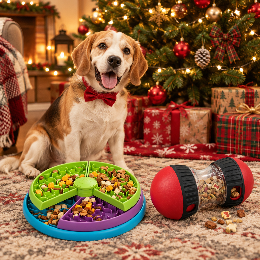 Beagle with the Good Boy Gift Box under the tree